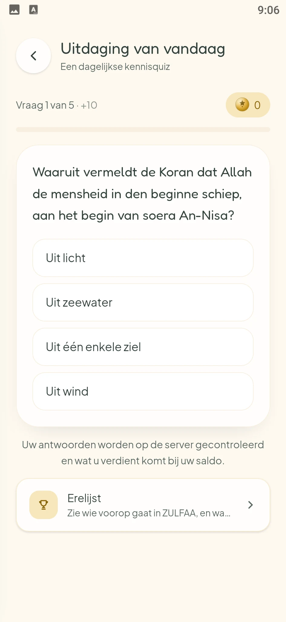 Schermafbeelding uit de ZULFAA-app: Uitdagingsvragen