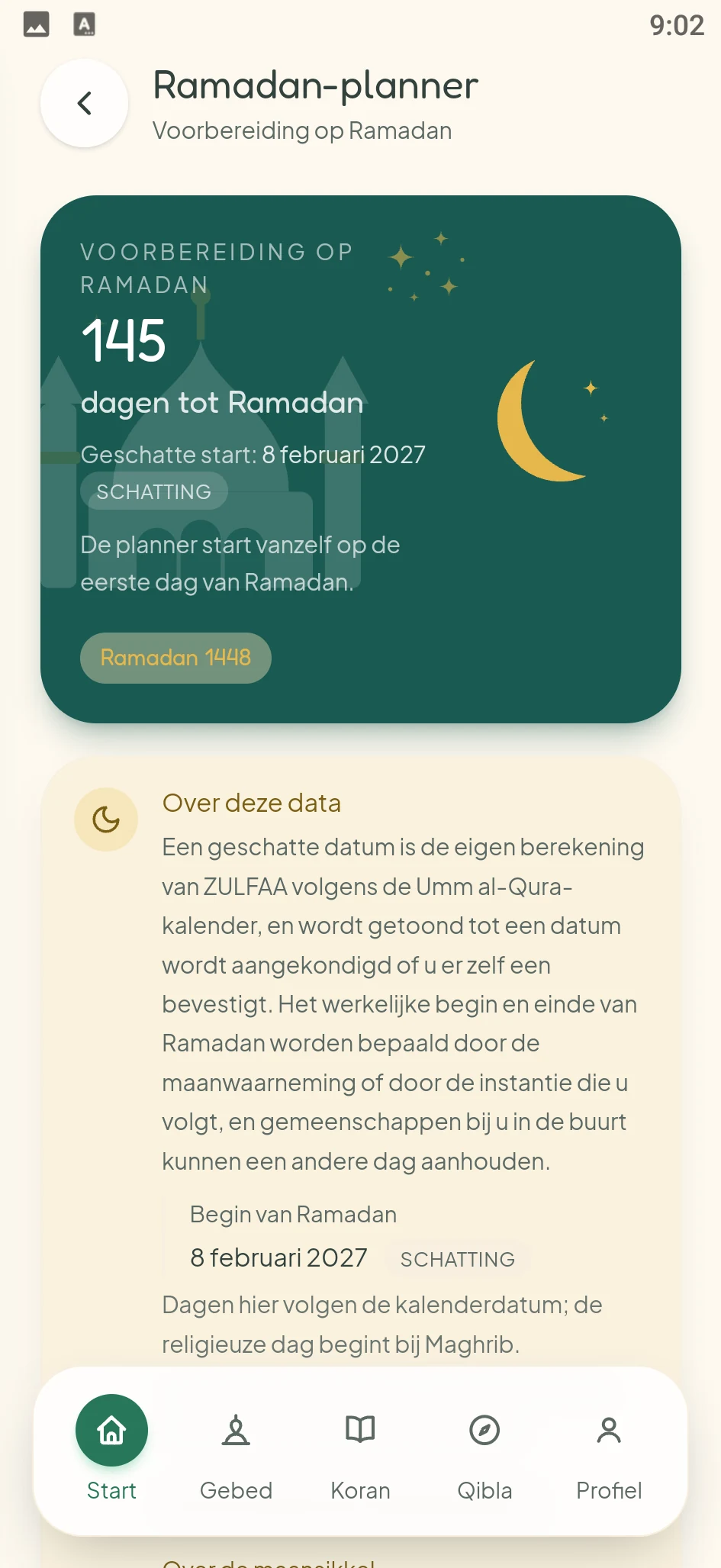 Schermafbeelding uit de ZULFAA-app: Ramadanplanner