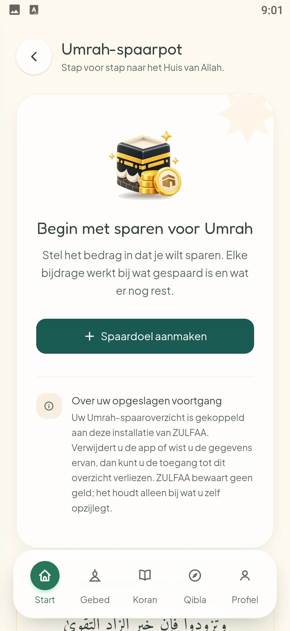 Schermafbeelding uit de ZULFAA-app: Umrah-sparen